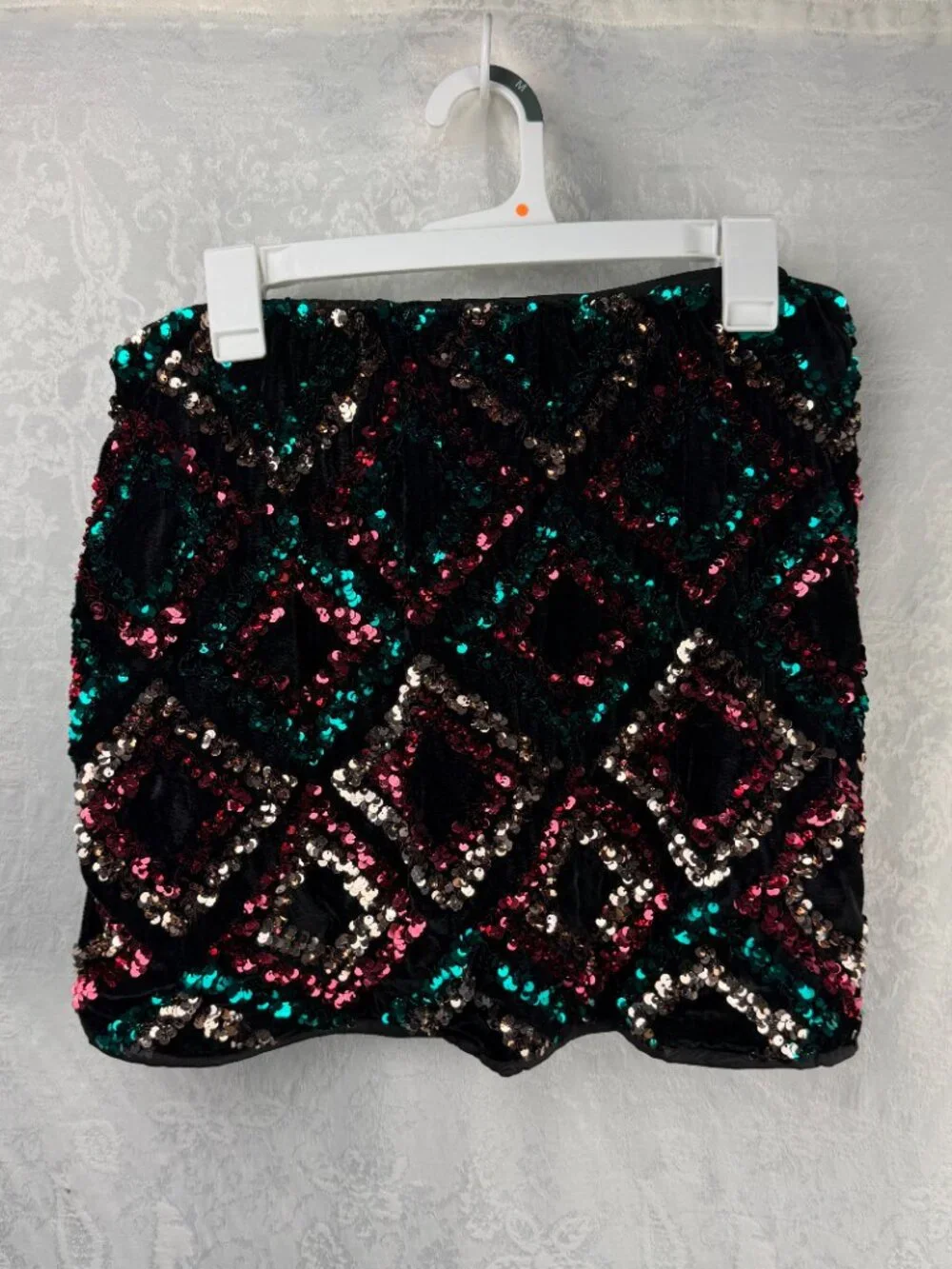 SHEIN Women’s XL Sequin Skort Mini Skirt Black Multicolor Sparkle Elastic Waist